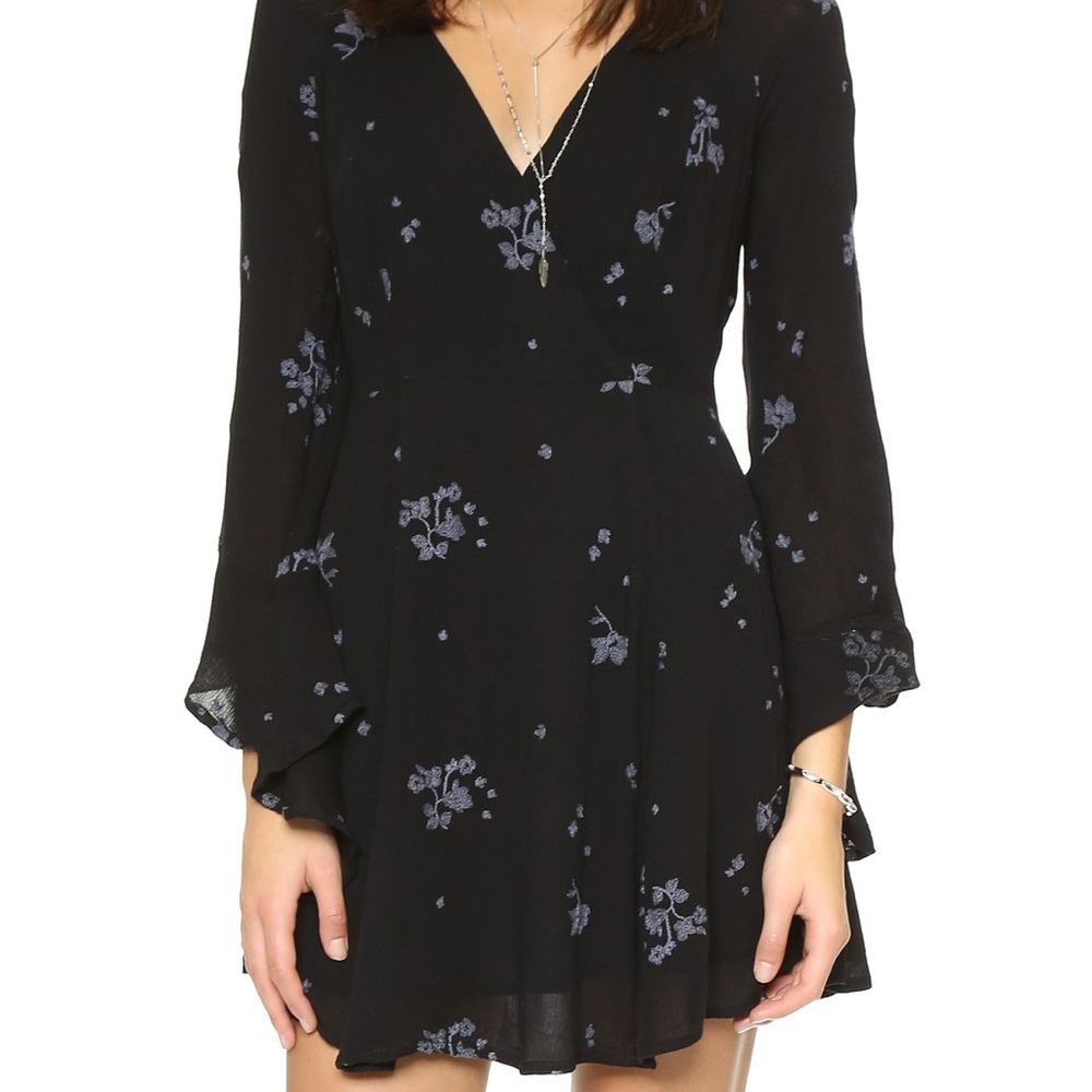 Free People Jasmine Embroidered Mini Dress Bell Sleeve